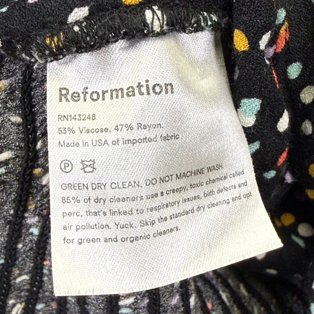 Reformation Emilee Top Black Polka Dot Balloon Sleeve Smocked Crop Blouse XS‎